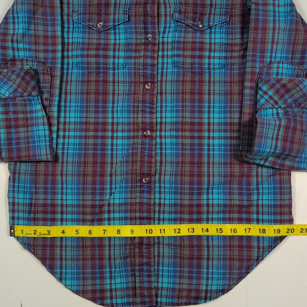 KAVU Men’s L Plaid Flannel Shirt Blue Teal Maroon Long Sleeve Casual Outdoor - Picture 9 of 14